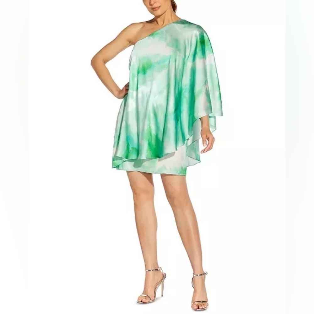Aidan by Aidan Mattox Tie-Dye Overlay One-Shoulder Minidress